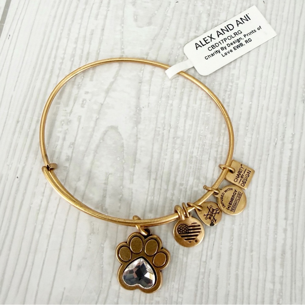 Alex and Ani Crystal Paw Prints of Love Charm Bangle